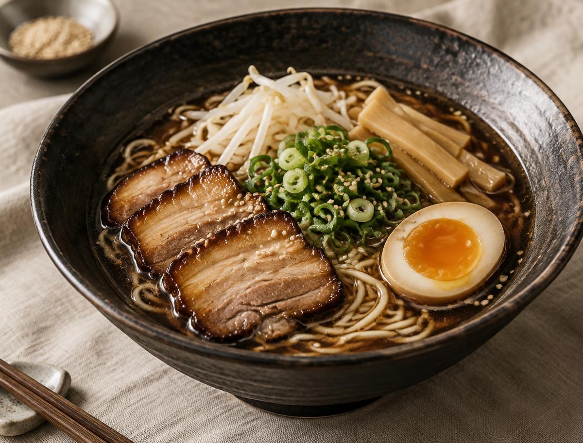 Nagoya Ramen med sidfläsk, ägg och bambu